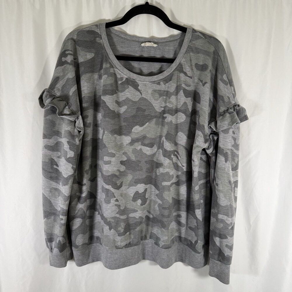Jane Delancey Sweater Women's XL Green Camo Long Sleeve Crew Neck Pullover